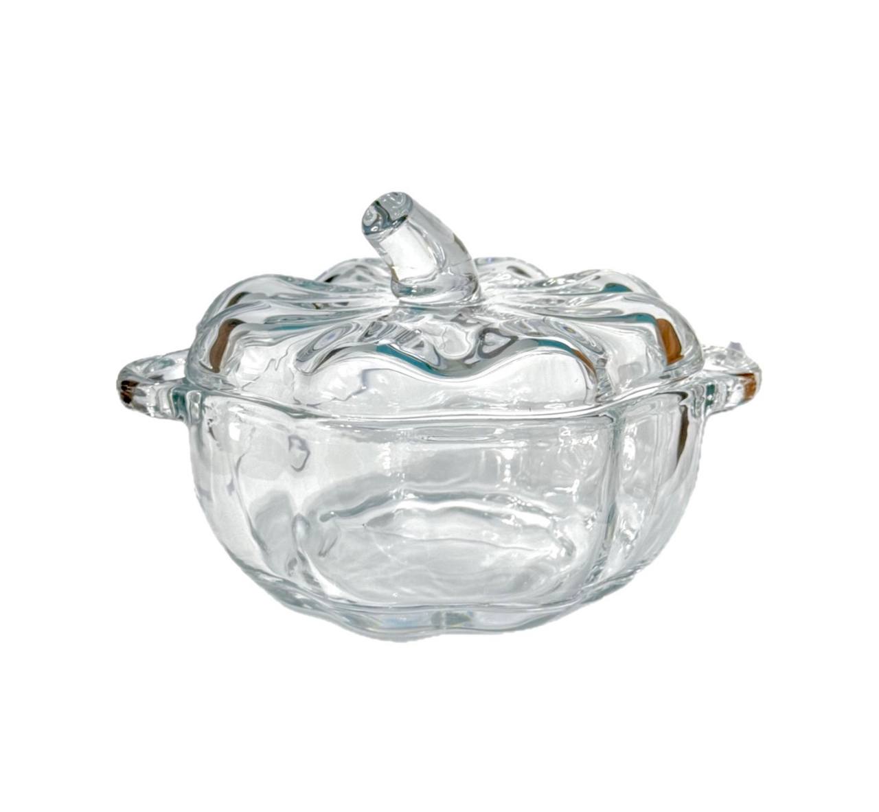 Sucrier en Verre Artisanal Forme Citrouille - Bonbonnière Transparente avec Couvercle