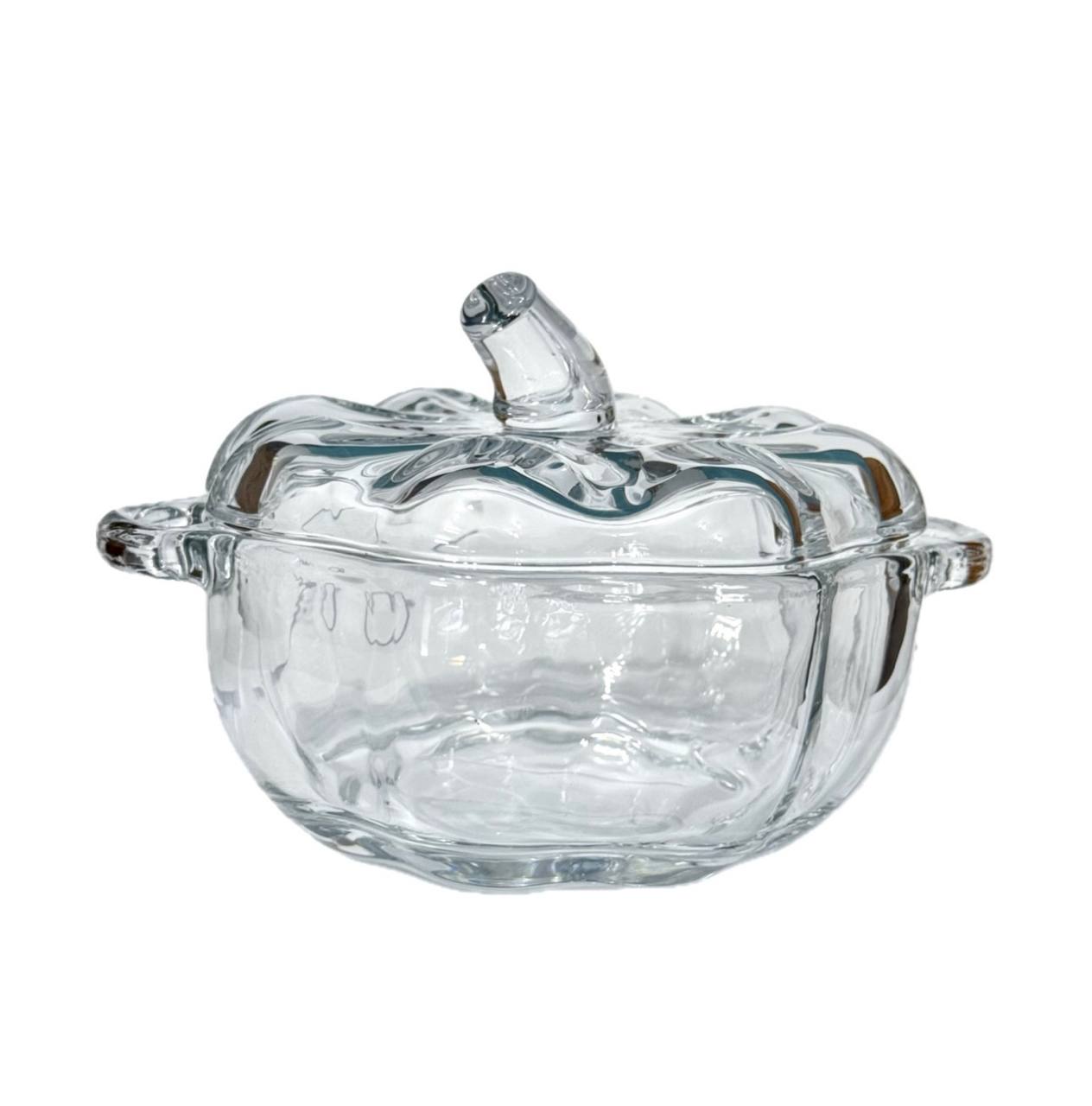 Sucrier en Verre Artisanal Forme Citrouille - Bonbonnière Transparente avec Couvercle