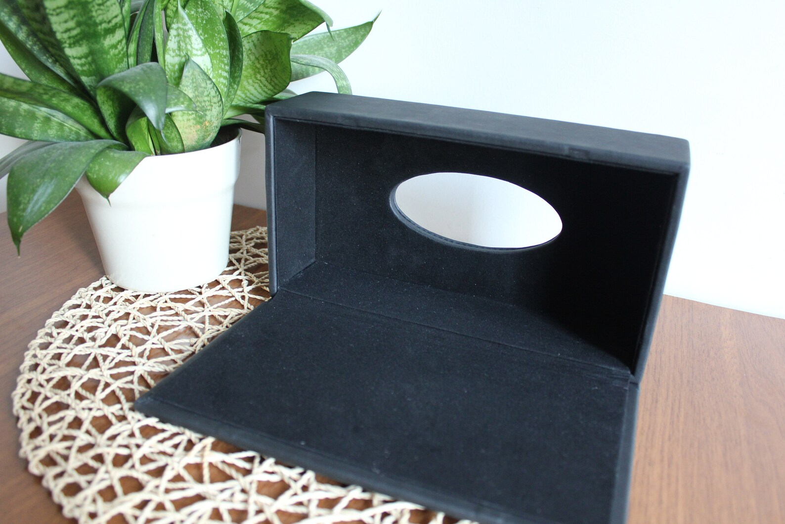 Distributeur de Mouchoirs Rectangulaire en Cuir Collé Noir - Élégance Intemporelle