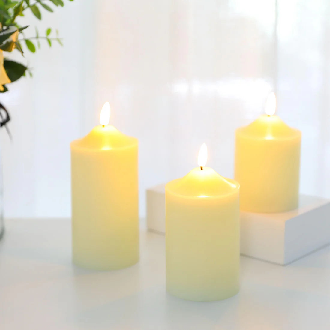 Ensemble de 3 Bougies LED en Cire Naturelle – Ambiance Chaleureuse & Intemporelle