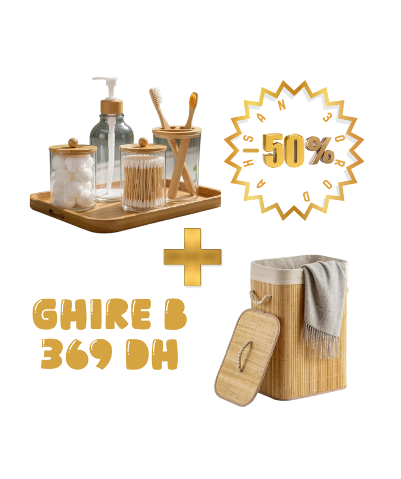 Pack Organisation & Déco Naturel - Bambou Éco-Chic pour Salle de Bain et Linge (50% de Réduction)