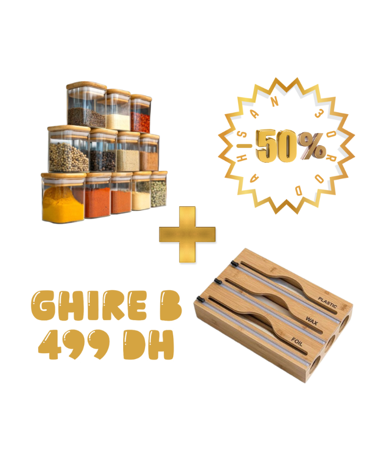 Pack Organisation Cuisine Ultime - 16 Bocaux Scellés Bambou + Distributeur 3-en-1 (50% de Réduction)