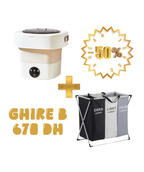 Pack Buanderie Compact & Intelligent - Mini Lave-Linge Pliable + Panier à Linge Triple (50% de Réduction)