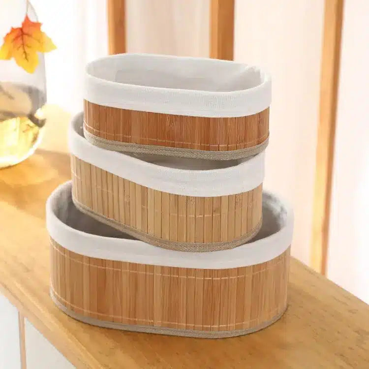 3 Paniers de Rangement Durables en Bambou