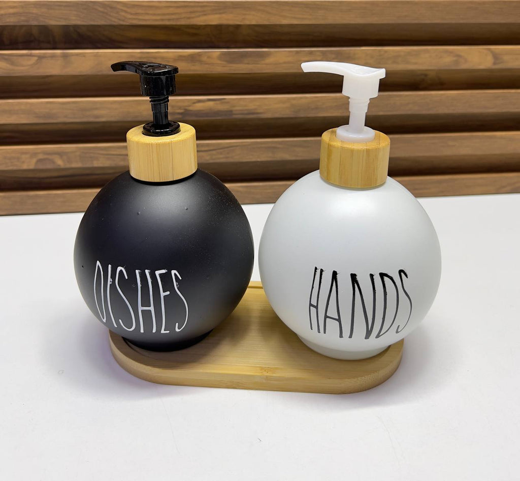 Set 2 Distributeurs de Savon Rechargeables 500ml (Noir & Blanc) - Design Balle Moderne | Flacons Pompe SAVON MAINS & VAISSELLE