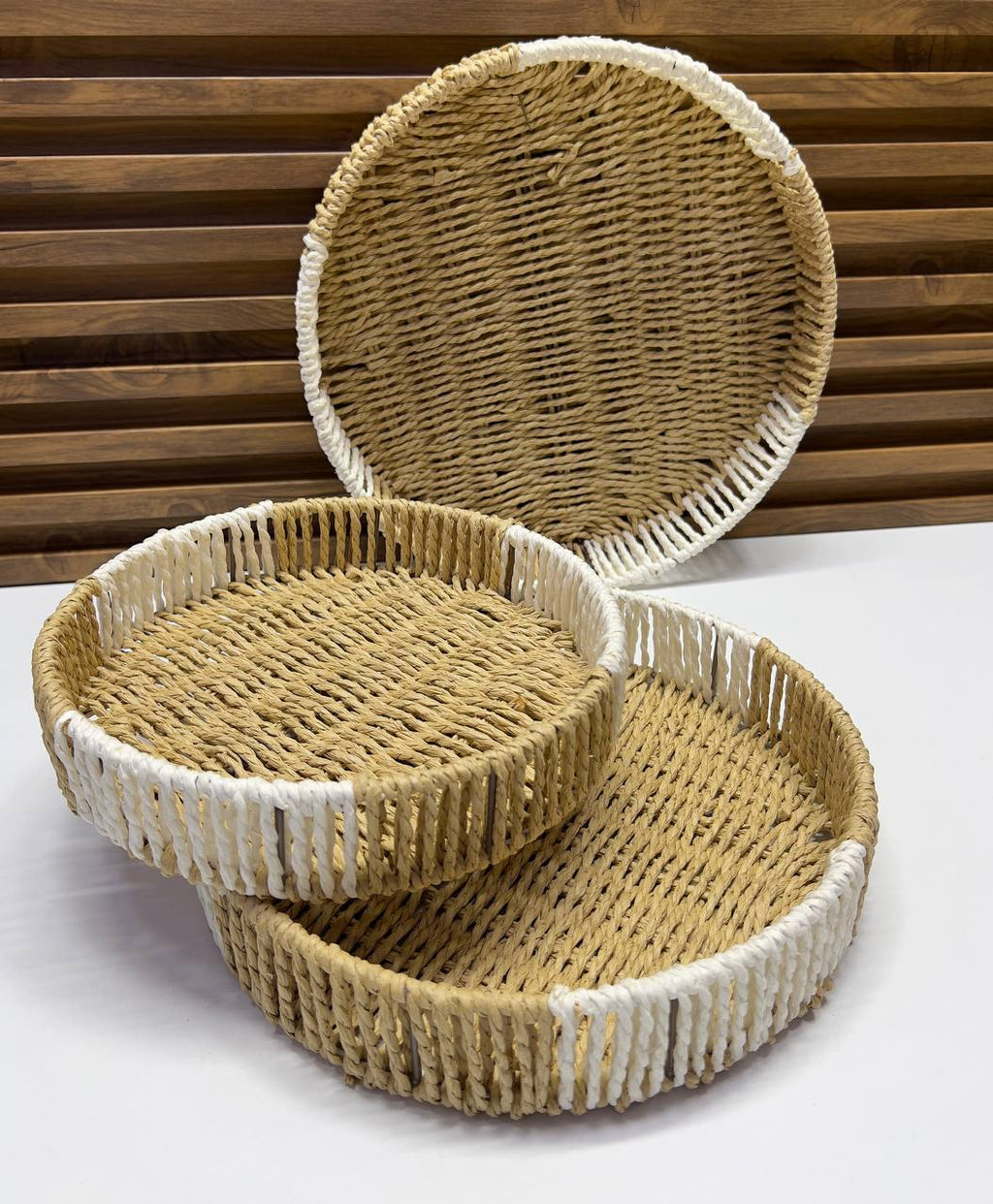 Set 3 Paniers Ronds Décoratifs en Rotin Naturel - Rangements Muraux ou Plateaux de Service