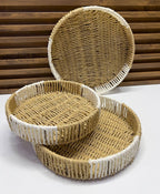 Set 3 Paniers Ronds Décoratifs en Rotin Naturel - Rangements Muraux ou Plateaux de Service