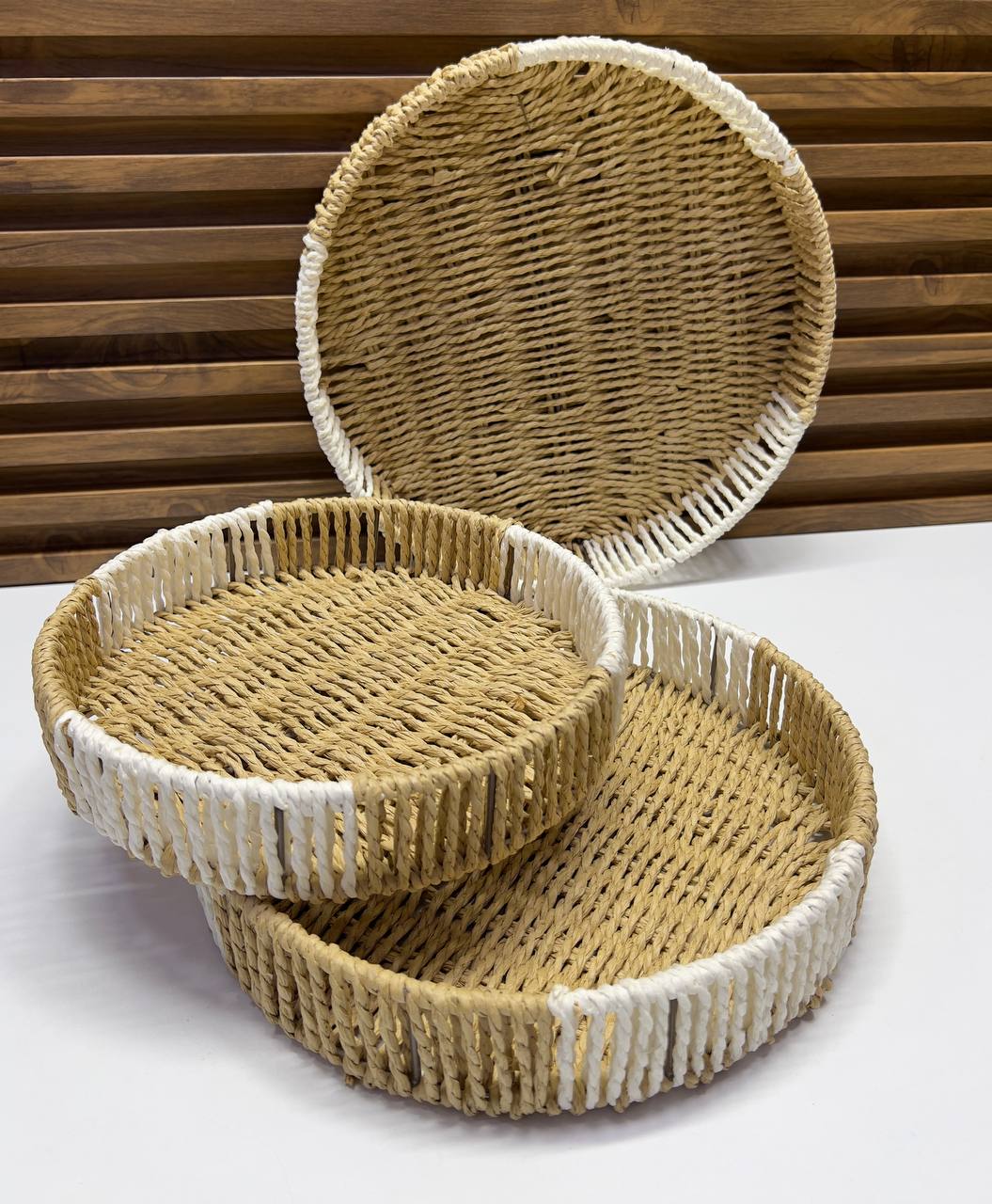 Set 3 Paniers Ronds Décoratifs en Rotin Naturel - Rangements Muraux ou Plateaux de Service