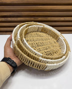 Set 3 Paniers Ronds Décoratifs en Rotin Naturel - Rangements Muraux ou Plateaux de Service