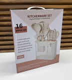 Set Complet Ustensiles & Couteaux de Cuisine Design Marbre Blanc et Cuivre - 12 Pièces | Support Transparent Moderne Inclus | Accessoires de Cuisson & Découpe Luxe