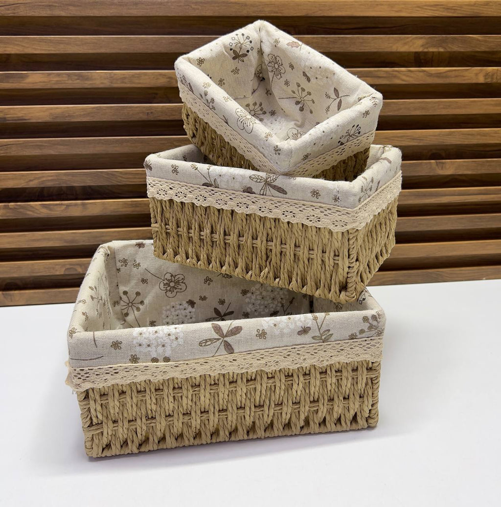 Set 3 Paniers de Rangement Carrés Tressés en Corde Papier Naturelle