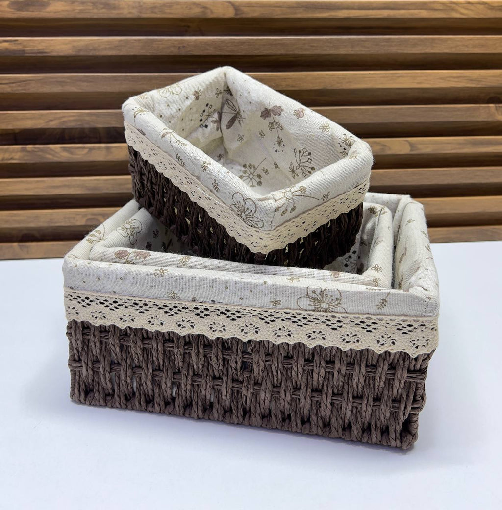 Set 3 Paniers de Rangement Carrés Tressés en Corde Papier Naturelle