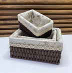 Set 3 Paniers de Rangement Carrés Tressés en Corde Papier Naturelle