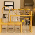 Ensemble de Bocaux en Verre avec Support en Bambou