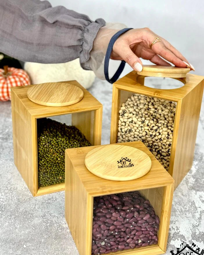 Pot de Stockage en Bambou – Couvercle Transparent Élégant