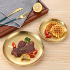 Ensemble de 3 Plateaux Décoratifs Ronds en Acier Inoxydable Doré – Style Coréen